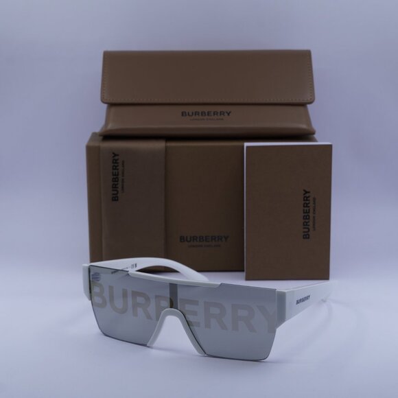 Burberry BE4291 3007/H Shield Sunglasses - White/Grey Tampo Burberry Silver
